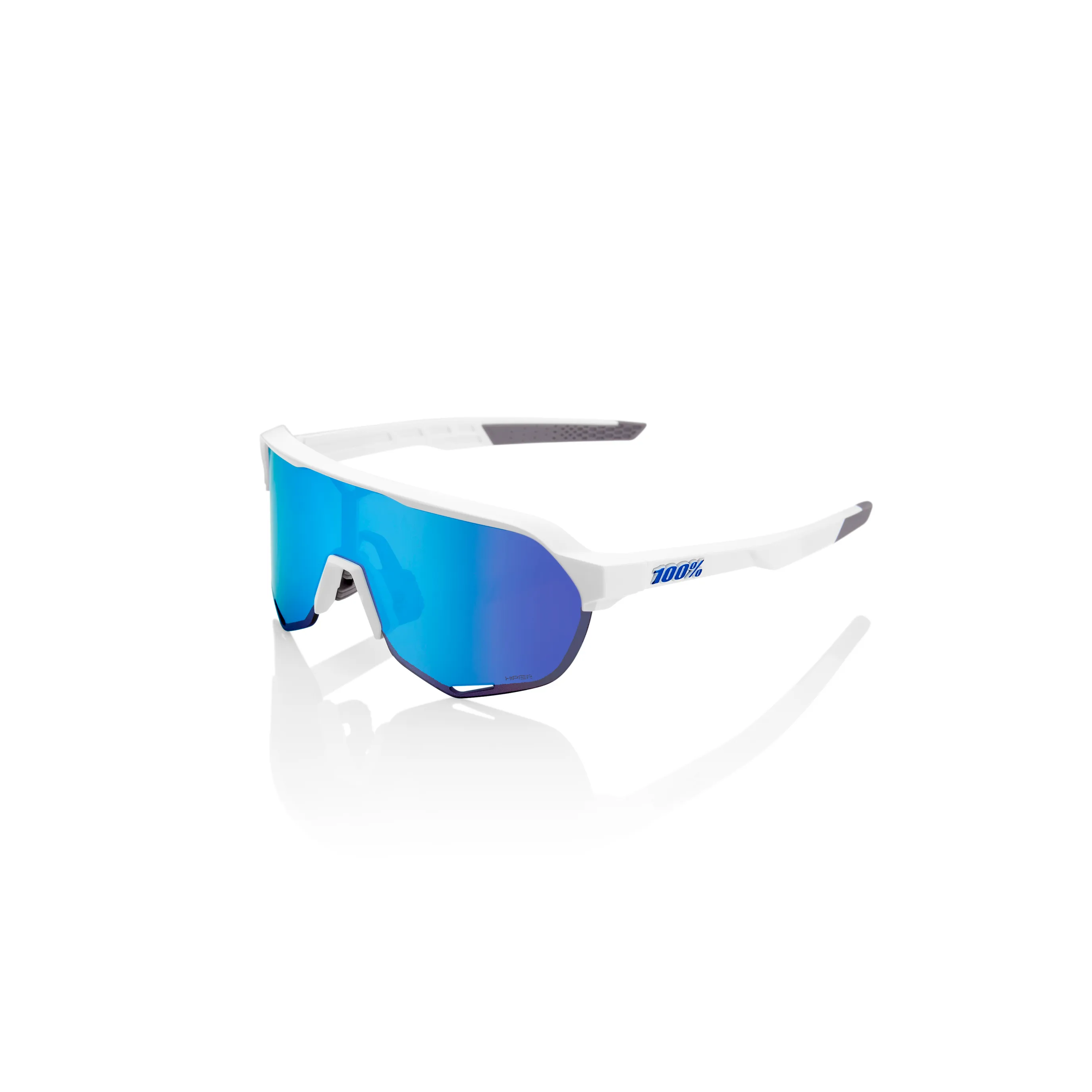 100% S2 Sunglasses - Matte White (HiPER Blue Mirror Lens)
