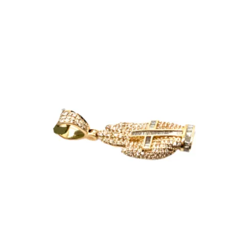 10k Gold 0.69ct Natural Diamonds Cross on Hand 1.1" Pendant Charm -  EXPD1059-1