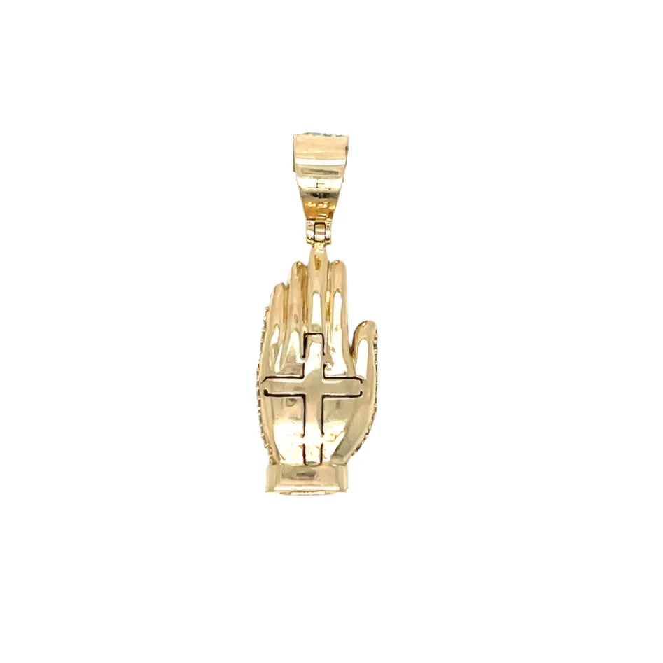 10k Gold 0.69ct Natural Diamonds Cross on Hand 1.1" Pendant Charm -  EXPD1059-1