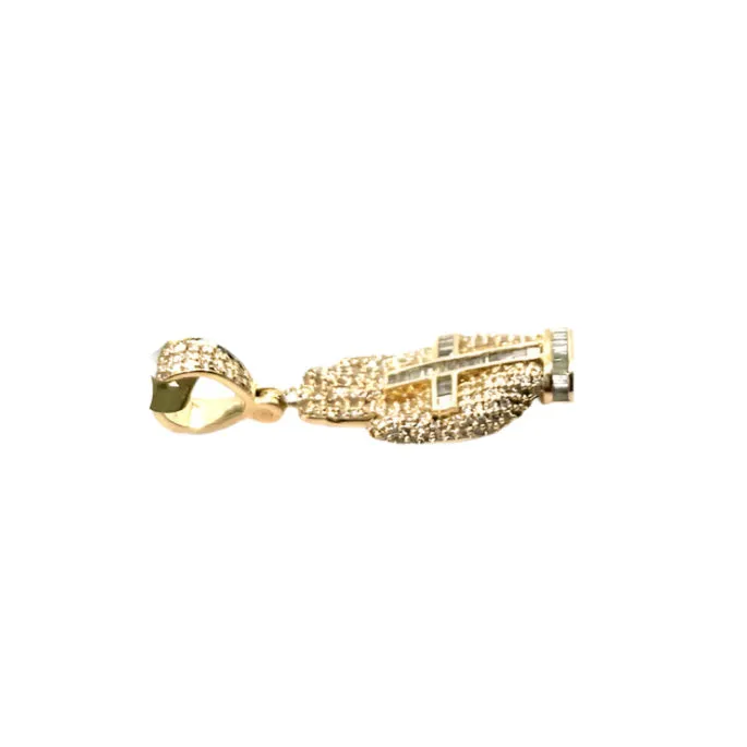 10k Gold 0.69ct Natural Diamonds Cross on Hand 1.1" Pendant Charm -  EXPD1059-1