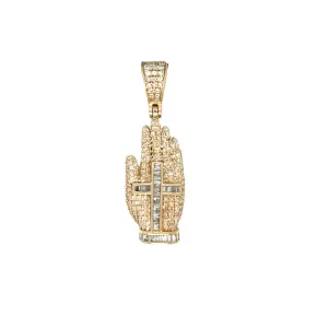 10k Gold 0.69ct Natural Diamonds Cross on Hand 1.1" Pendant Charm -  EXPD1059-1