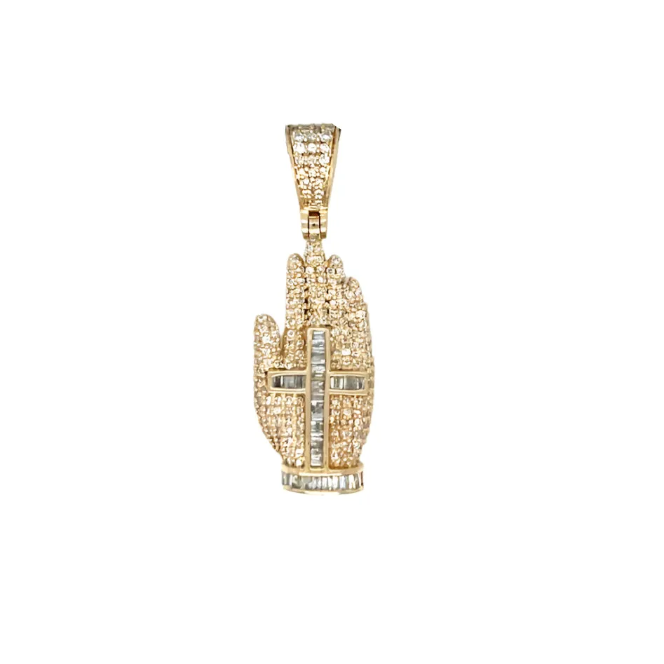 10k Gold 0.69ct Natural Diamonds Cross on Hand 1.1" Pendant Charm -  EXPD1059-1
