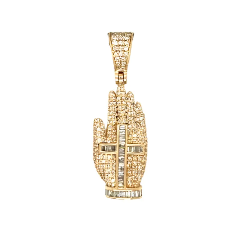 10k Gold 0.69ct Natural Diamonds Cross on Hand 1.1" Pendant Charm -  EXPD1059-1