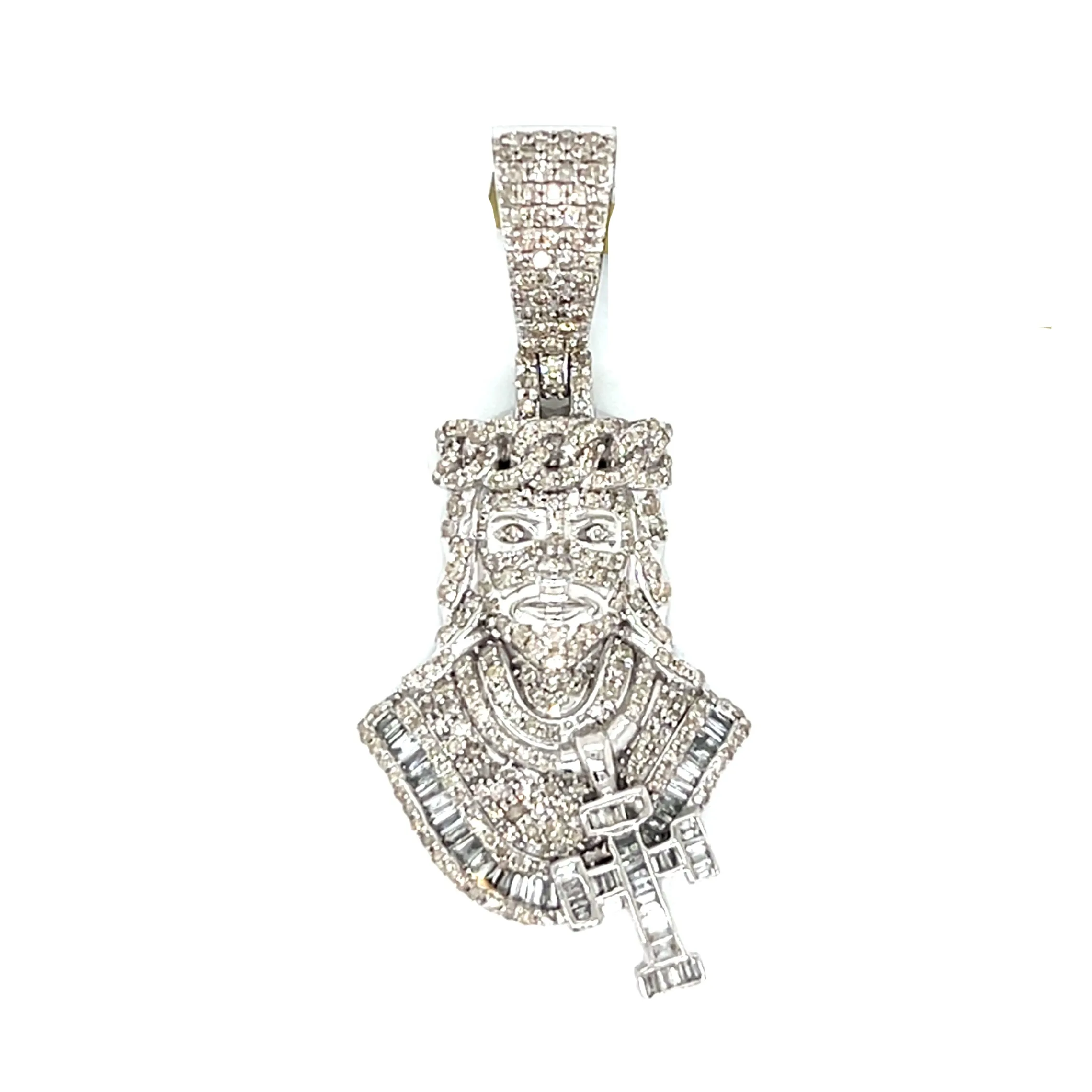 10k White Gold King Charm Pendant with Real Natural 1.37ct of Diamonds - CSP43586