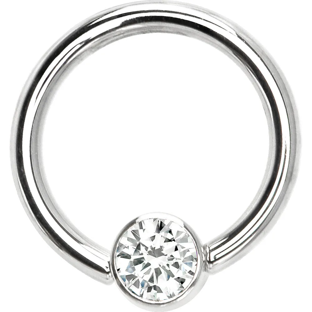 14 Gauge 3/8 Solid 14KT White Gold Clear CZ Gem BCR Captive Ring