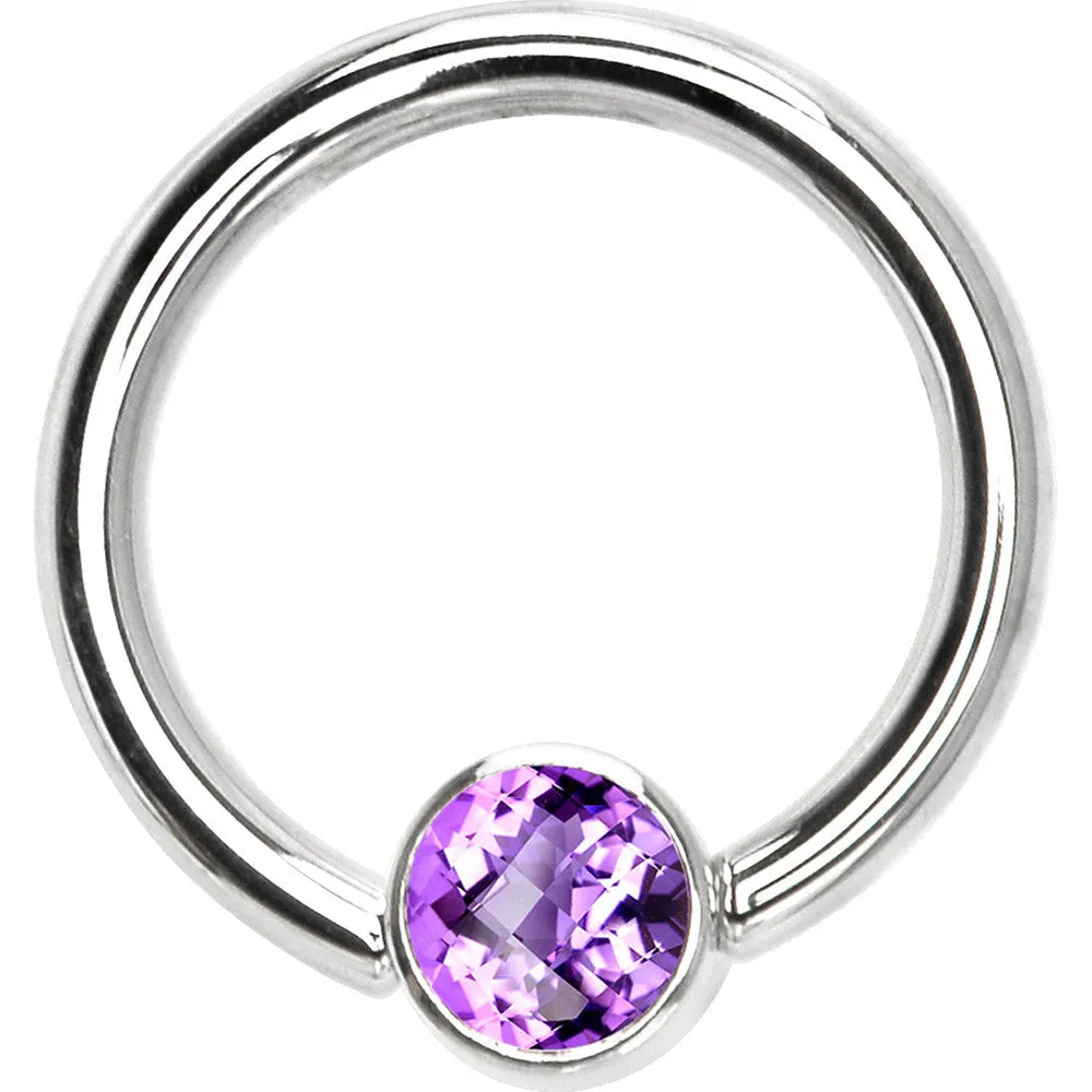 14 Gauge 3/8 Solid 14KT White Gold Purple CZ Gem Captive Ring
