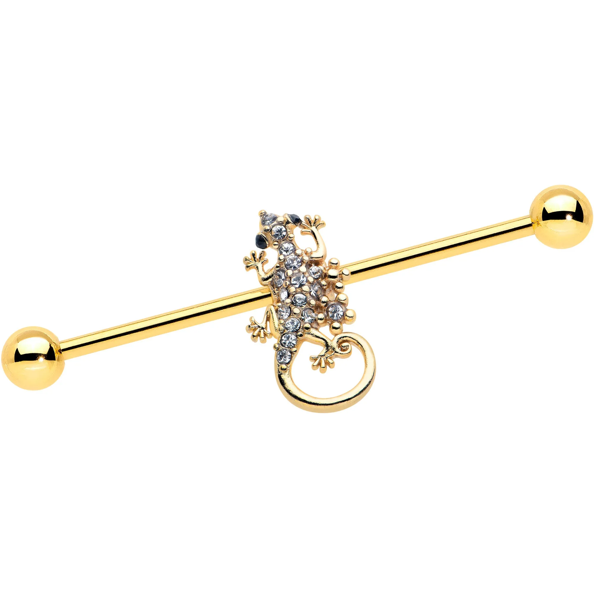 14 Gauge Clear Gem Gold Tone Luscious Lizard Industrial Barbell 38mm