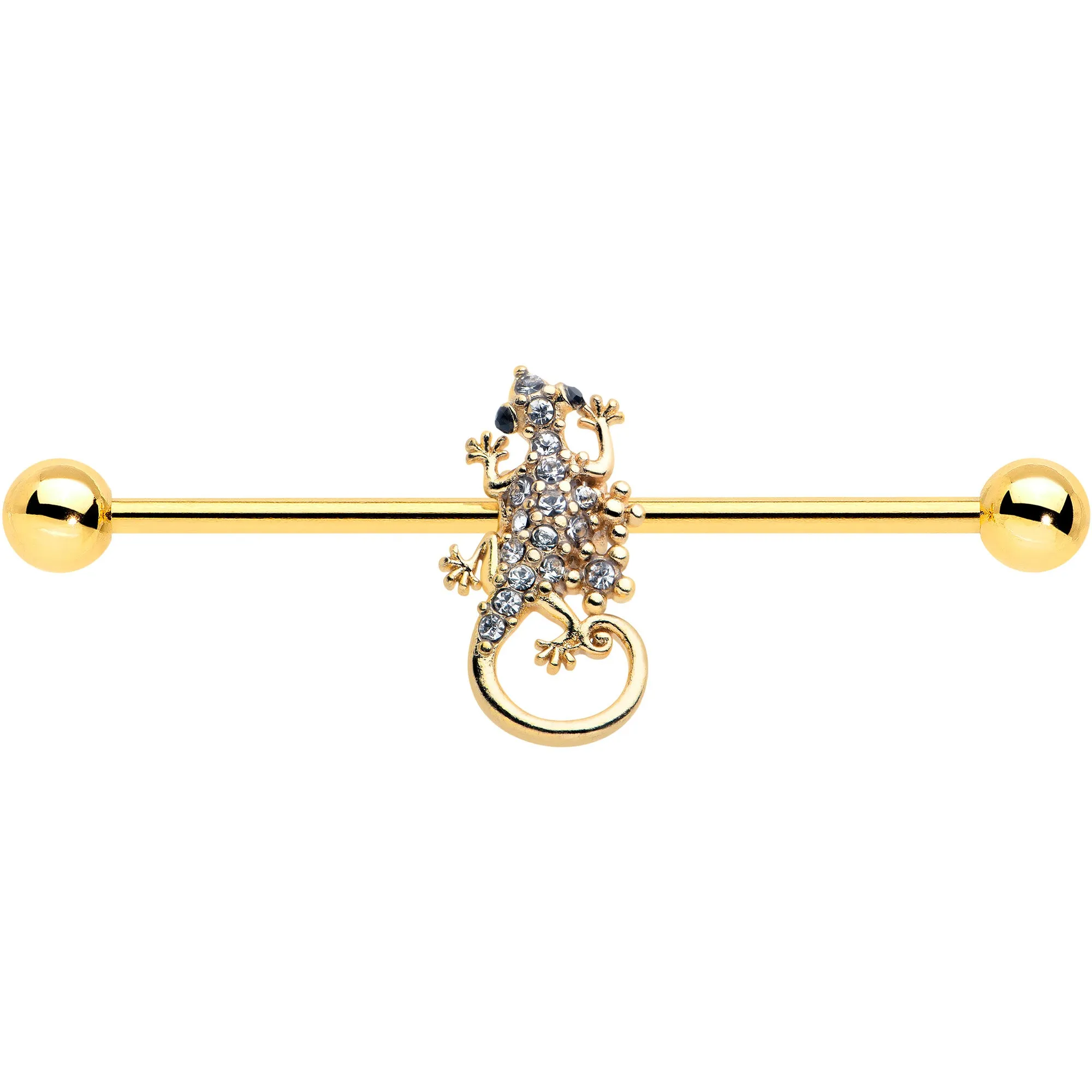 14 Gauge Clear Gem Gold Tone Luscious Lizard Industrial Barbell 38mm