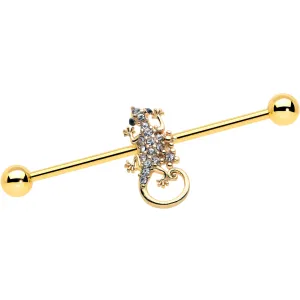 14 Gauge Clear Gem Gold Tone Luscious Lizard Industrial Barbell 38mm