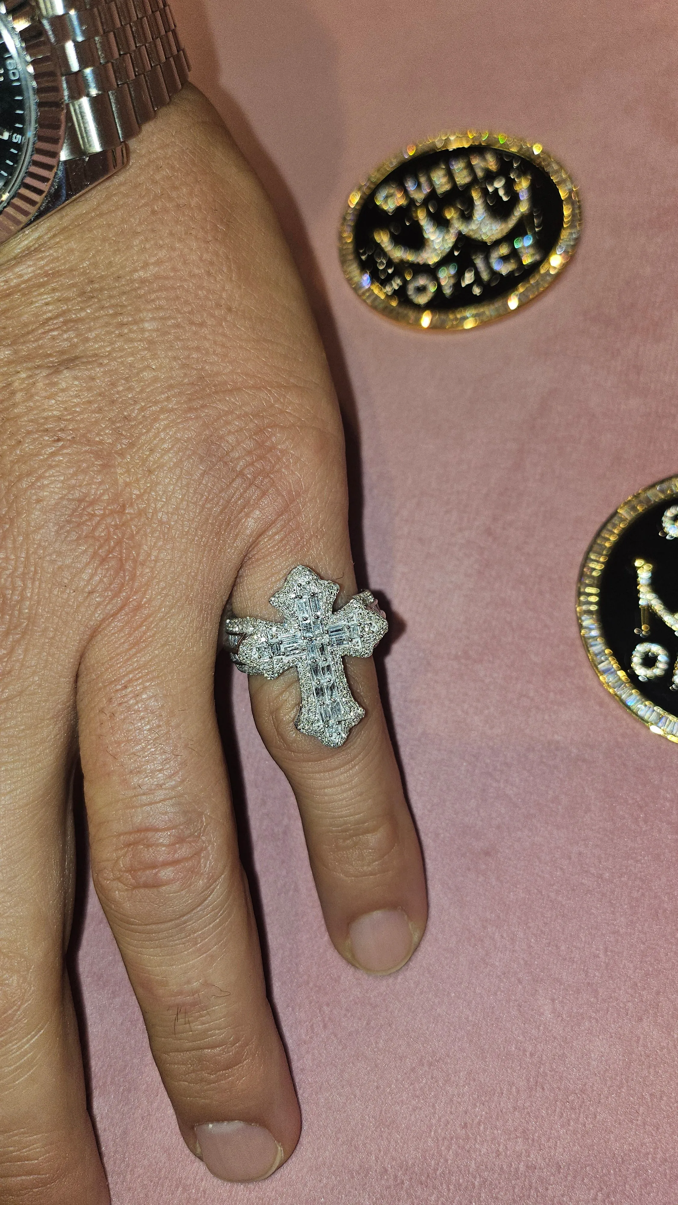 14K Gold Cross Round & Baguette Side 2.91CT Natural Diamonds Ring - CSR39032