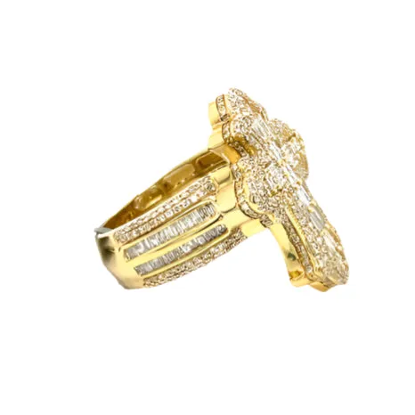 14K Gold Cross Round & Baguette Side 2.91CT Natural Diamonds Ring - CSR39032