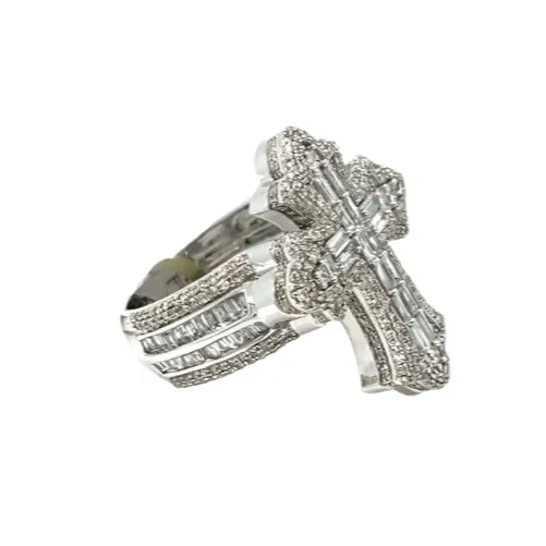 14K Gold Cross Round & Baguette Side 2.91CT Natural Diamonds Ring - CSR39032