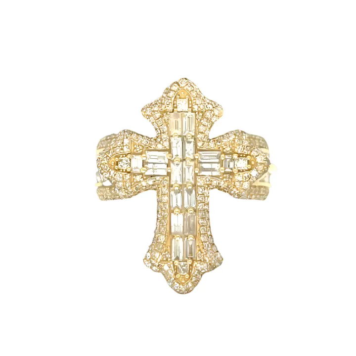 14K Gold Cross Round & Baguette Side 2.91CT Natural Diamonds Ring - CSR39032