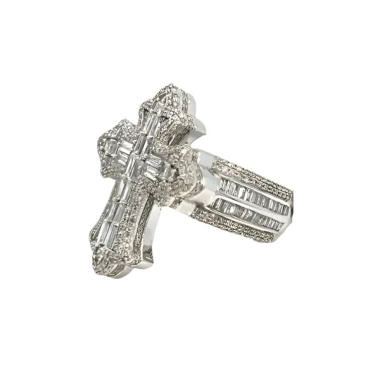 14K Gold Cross Round & Baguette Side 2.91CT Natural Diamonds Ring - CSR39032
