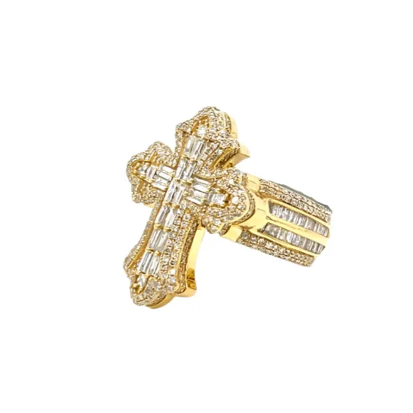14K Gold Cross Round & Baguette Side 2.91CT Natural Diamonds Ring - CSR39032