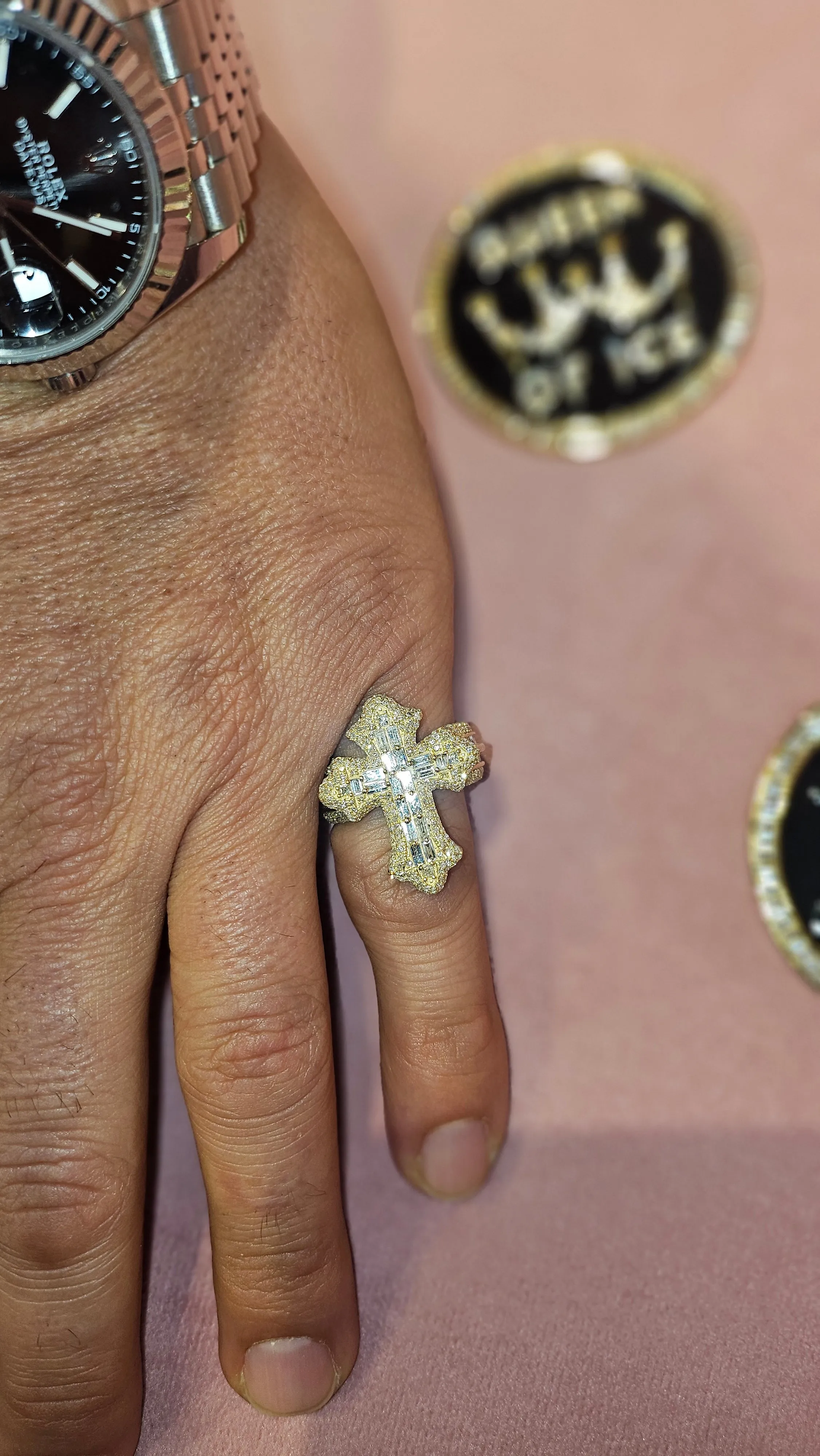 14K Gold Cross Round & Baguette Side 2.91CT Natural Diamonds Ring - CSR39032
