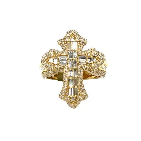 14K Gold Cross Round & Baguette Side 2.91CT Natural Diamonds Ring - CSR39032