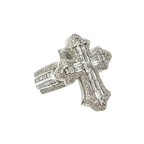 14K Gold Cross Round & Baguette Side 2.91CT Natural Diamonds Ring - CSR39032