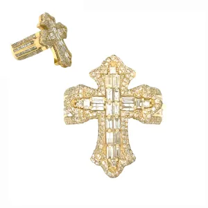 14K Gold Cross Round & Baguette Side 2.91CT Natural Diamonds Ring - CSR39032