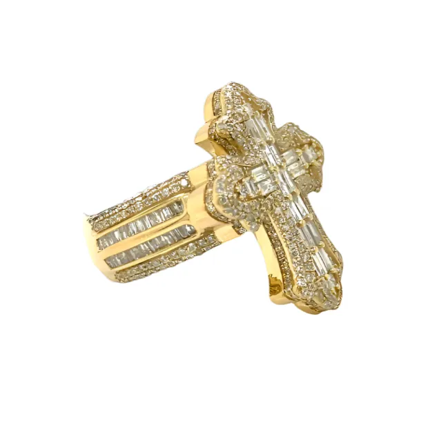14K Gold Cross Round & Baguette Side 2.91CT Natural Diamonds Ring - CSR39032