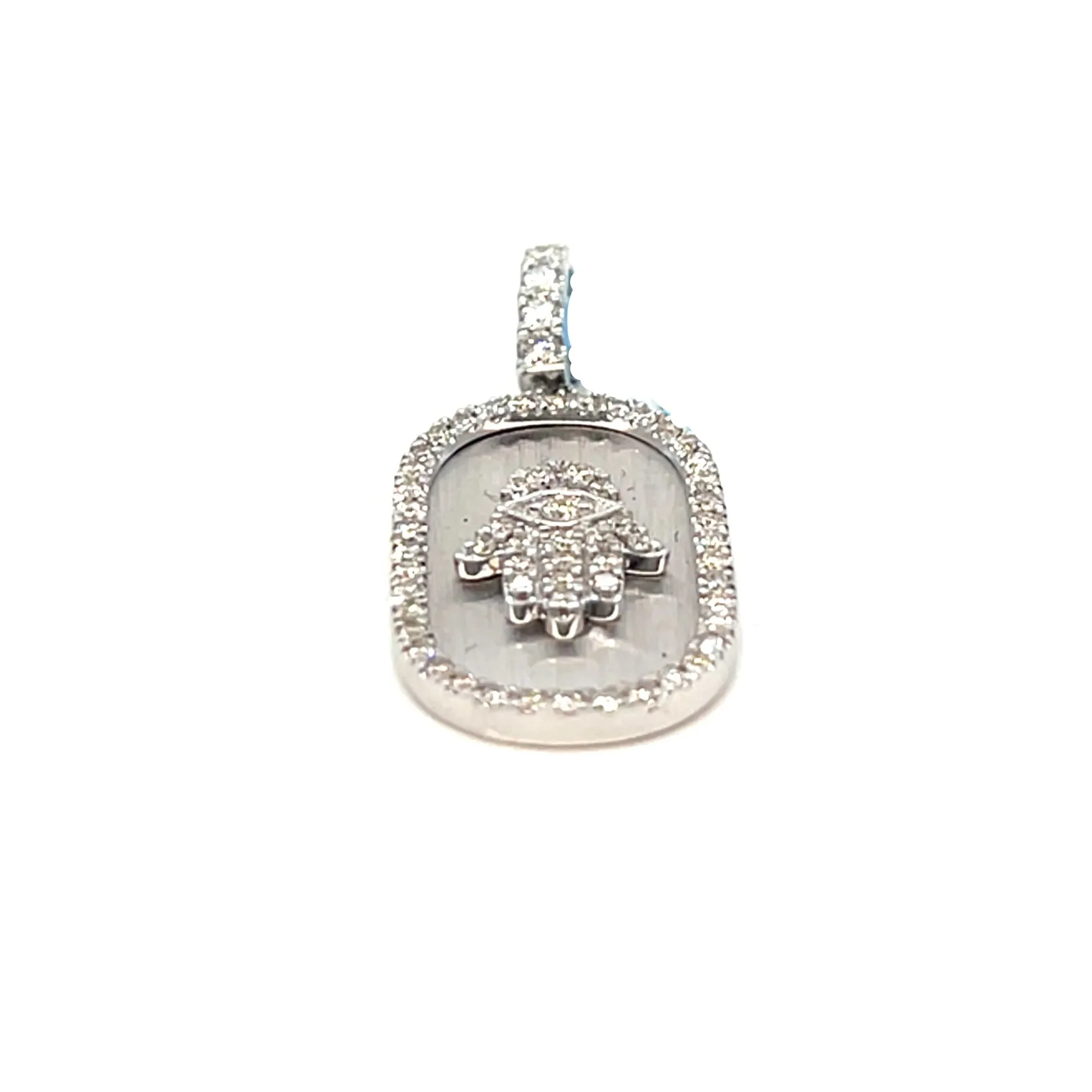 14k Gold Icy Hamsa Hand Plate 0.4ct Diamonds Pendant Charm - PP11158