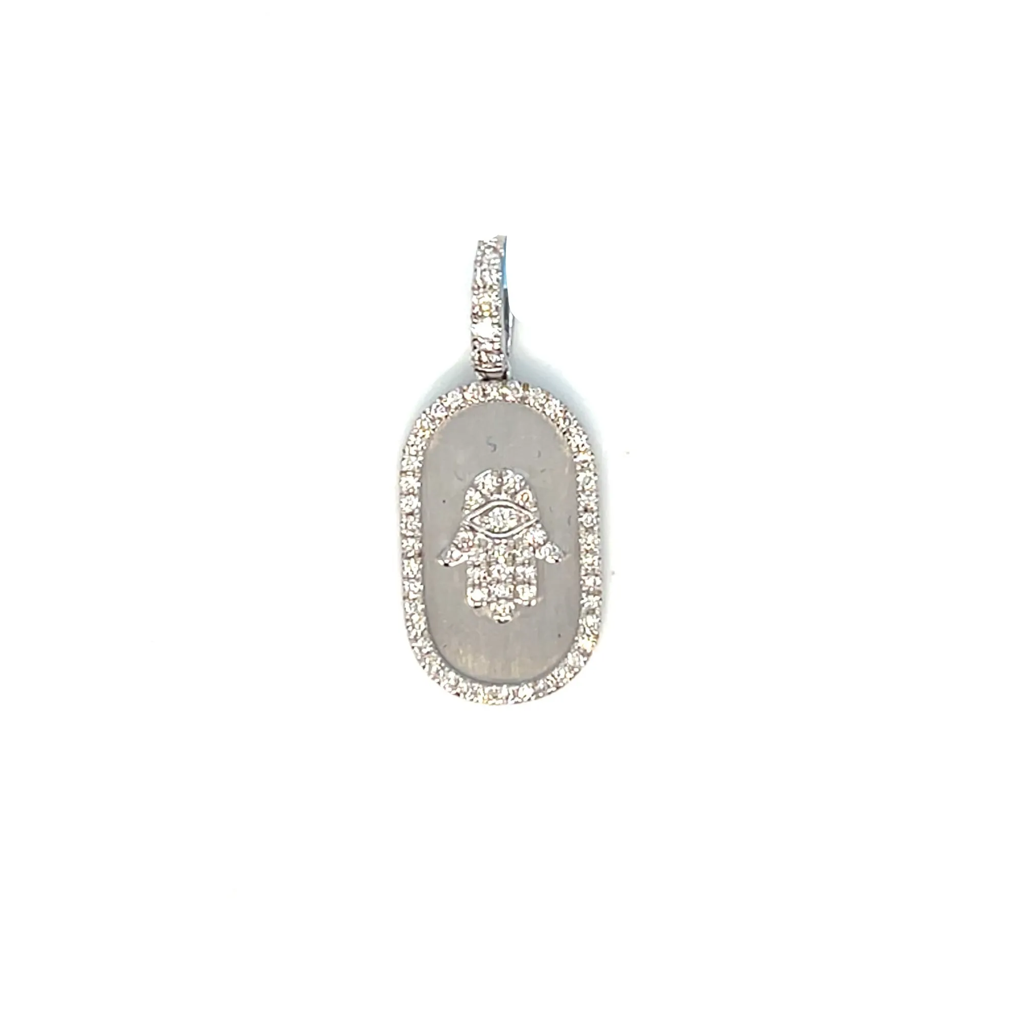 14k Gold Icy Hamsa Hand Plate 0.4ct Diamonds Pendant Charm - PP11158