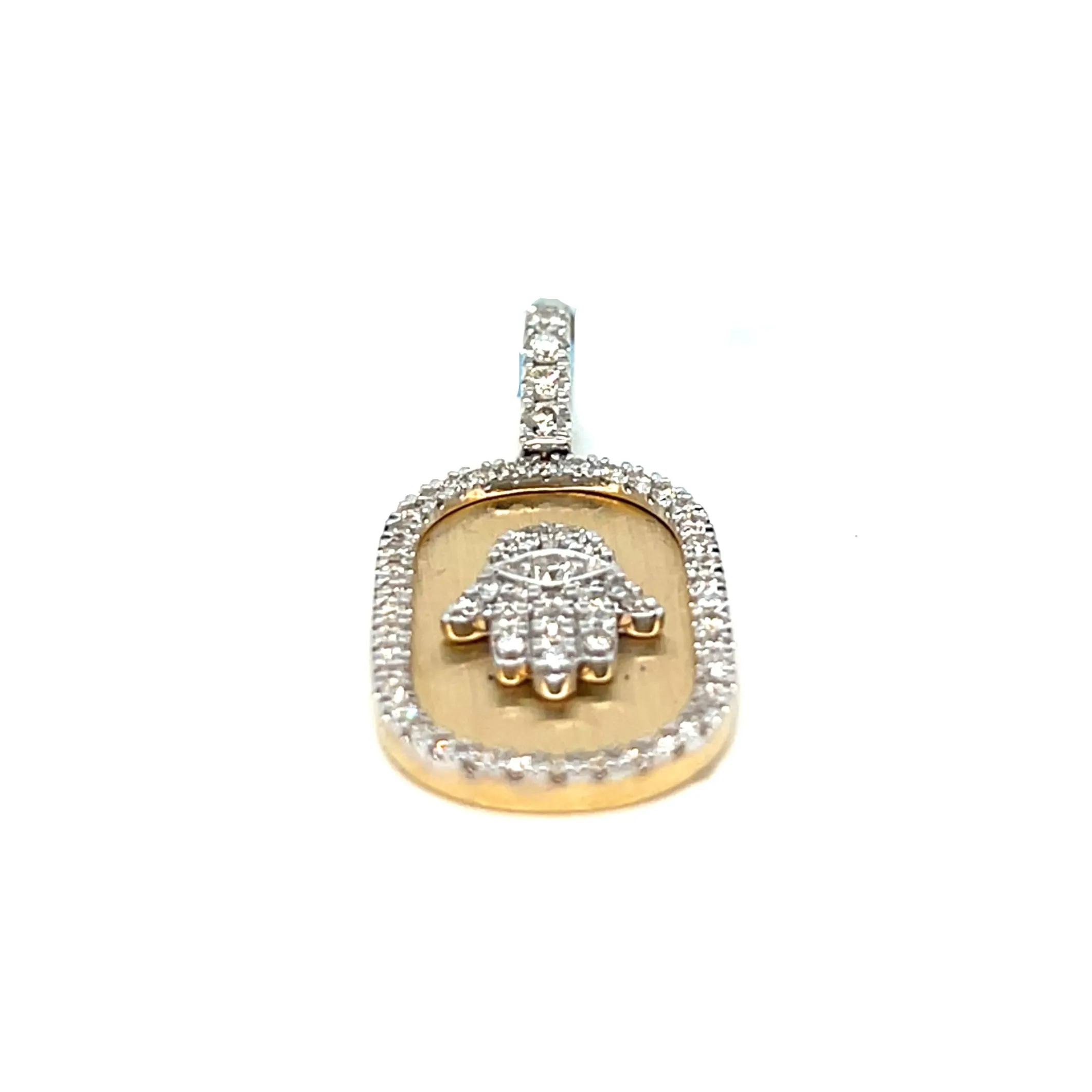 14k Gold Icy Hamsa Hand Plate 0.4ct Diamonds Pendant Charm - PP11158