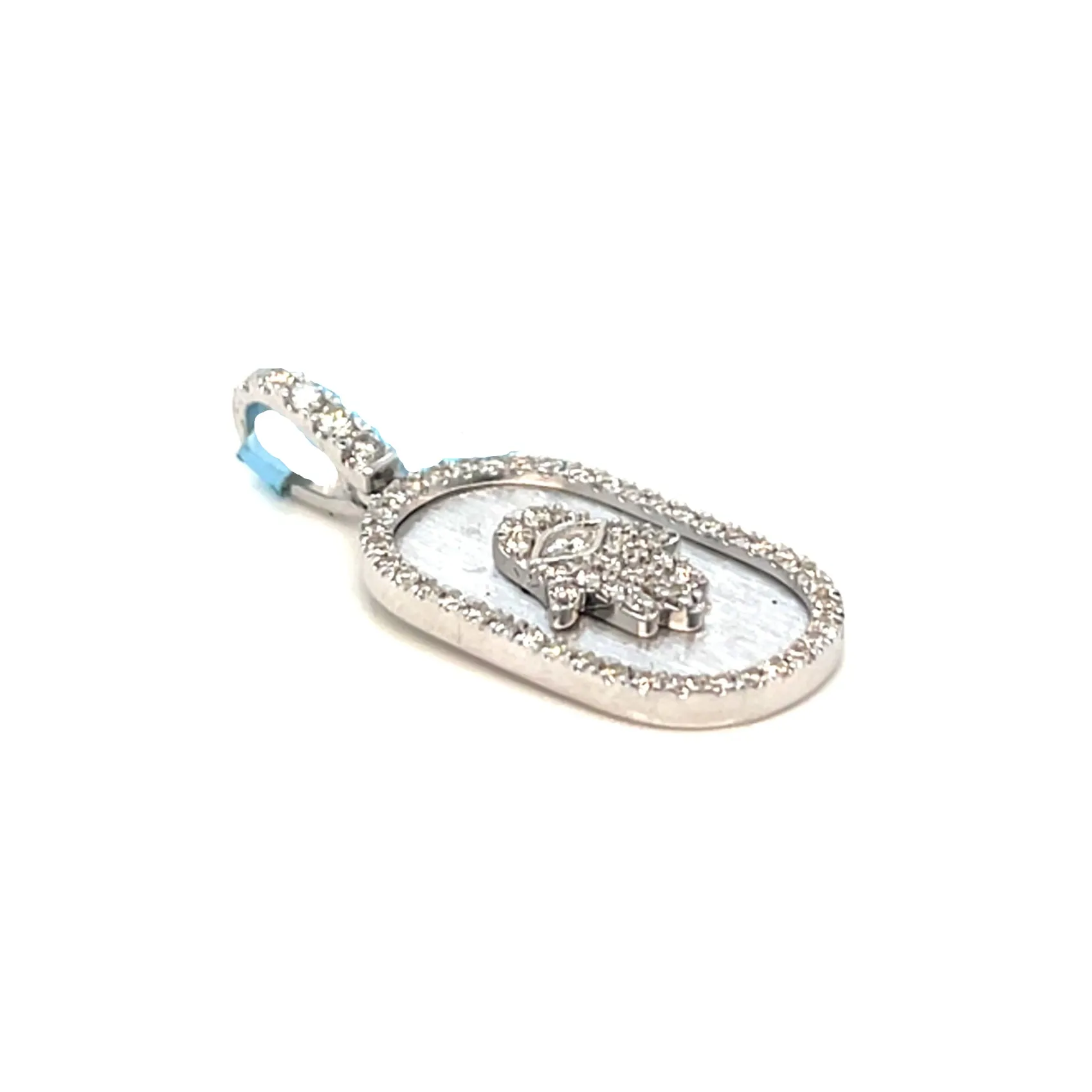 14k Gold Icy Hamsa Hand Plate 0.4ct Diamonds Pendant Charm - PP11158