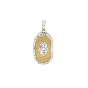 14k Gold Icy Hamsa Hand Plate 0.4ct Diamonds Pendant Charm - PP11158
