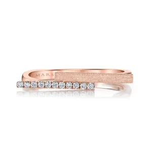 14K Rose Gold 0.08ct. Diamond Geometric Contrasting Brushed Fashion Ring