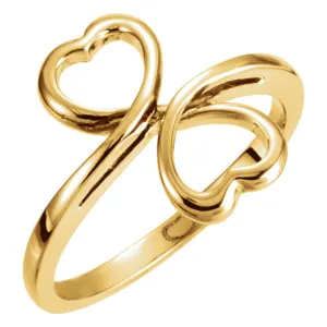 14k Yellow Gold Double Heart Ring, Size 6