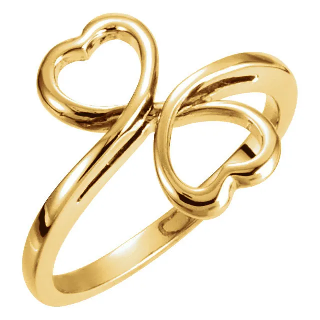 14k Yellow Gold Double Heart Ring, Size 6