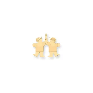 14k Yellow Gold Satin Twin Boys Hats Kiss Charm