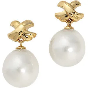 14k Yellow Gold South Sea Cultured Pearl Earrings