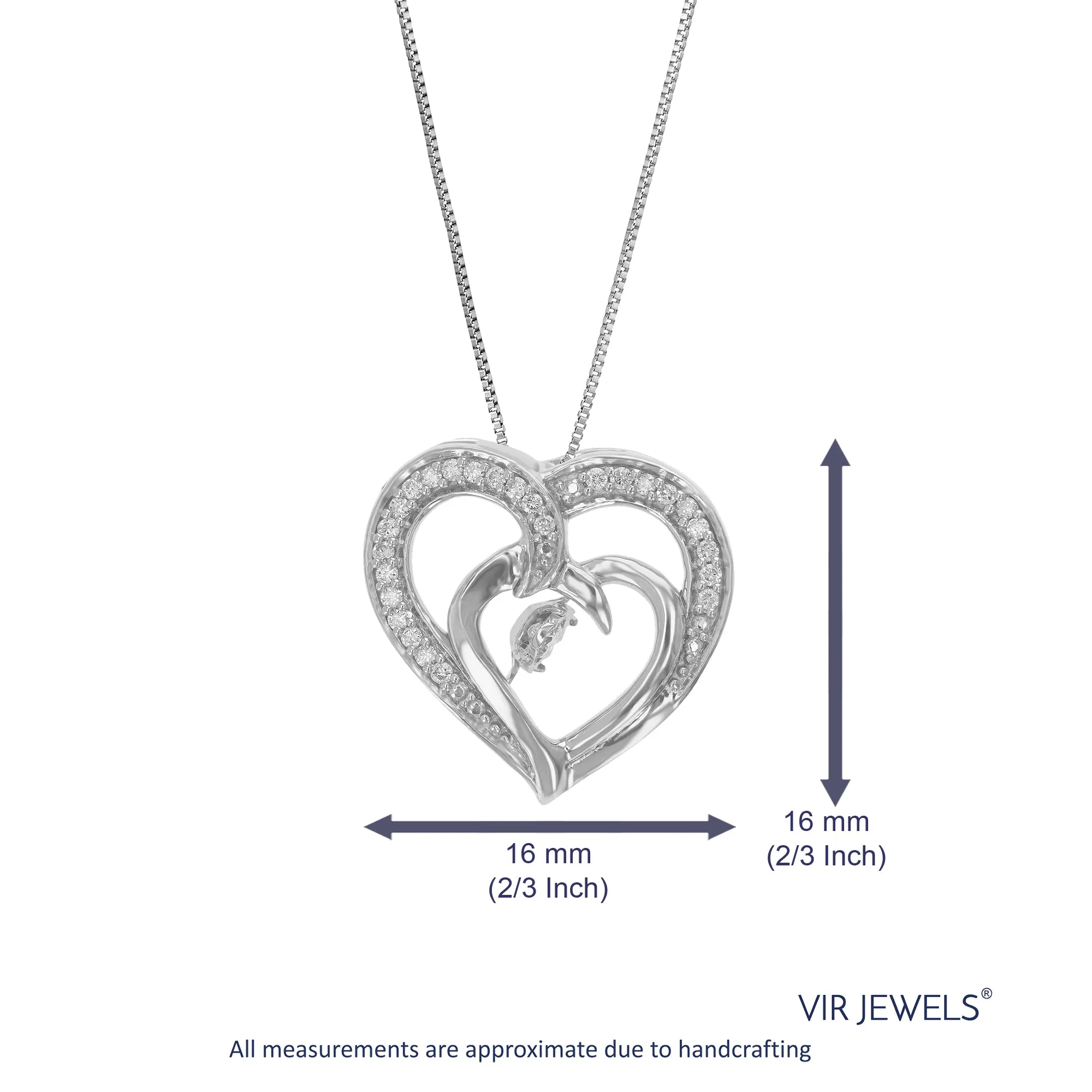 1/6 cttw Lab Grown Diamond Heart Pendant Necklace Sterling Silver