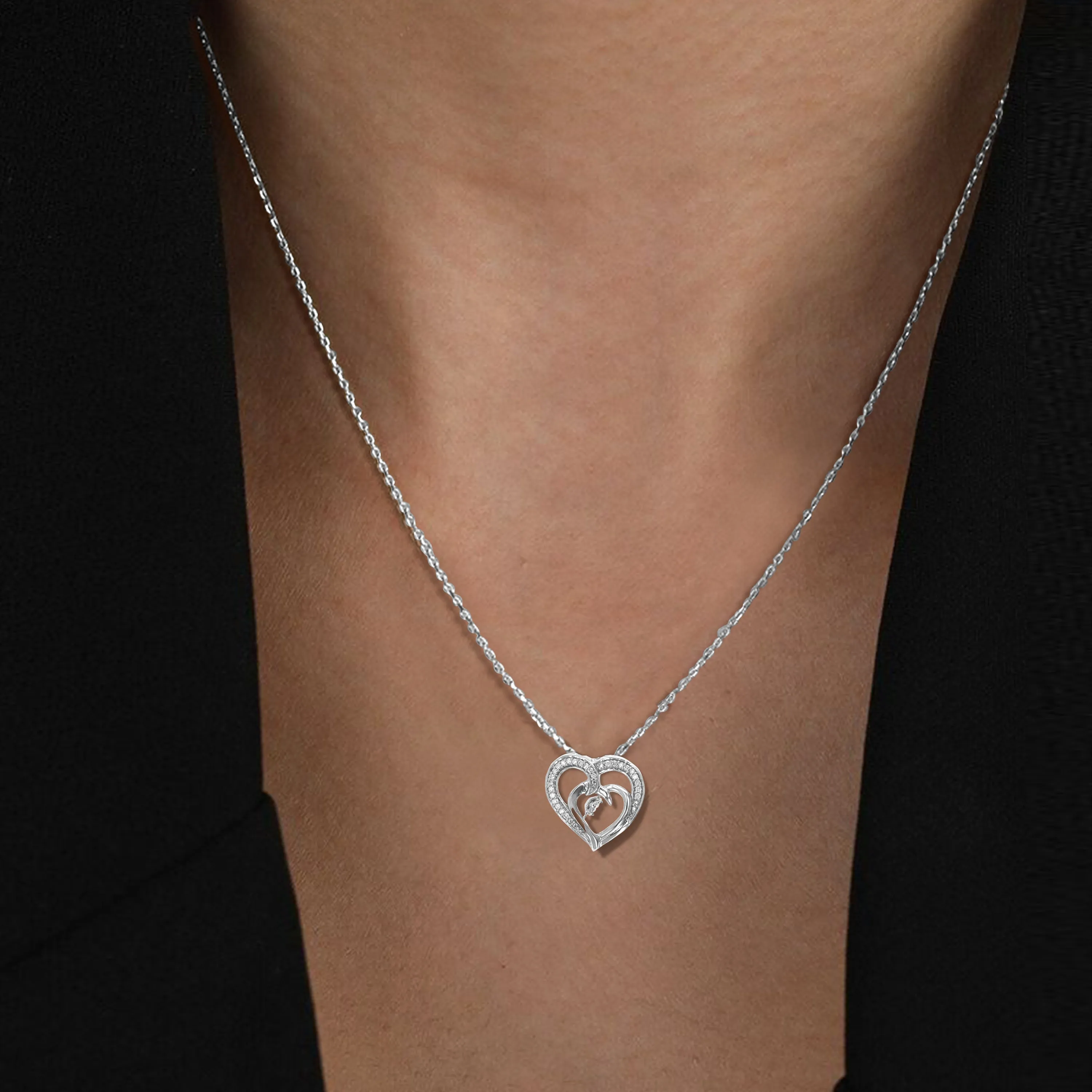 1/6 cttw Lab Grown Diamond Heart Pendant Necklace Sterling Silver