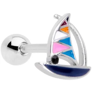 16 Gauge 1/4 Black Gem Pink Teal Nautical Sailboat Cartilage Tragus