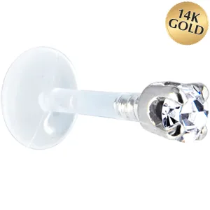 16 Gauge 1/4 Solid 14KT White Gold 3mm Clear Cubic Zirconia Bioplast Tragus Earring Stud
