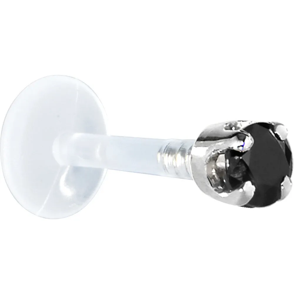 16 Gauge 5/16 Solid 14KT White Gold 3mm Black Cubic Zirconia Bioplast Tragus Earring Stud