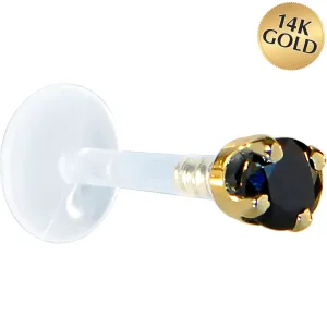 16 Gauge 5/16 Solid 14KT Yellow Gold 3mm Black Cubic Zirconia Bioplast Tragus Earring Stud