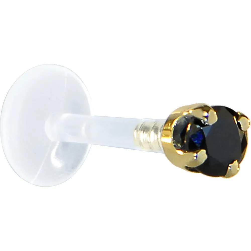 16 Gauge 5/16 Solid 14KT Yellow Gold 3mm Black Cubic Zirconia Bioplast Tragus Earring Stud