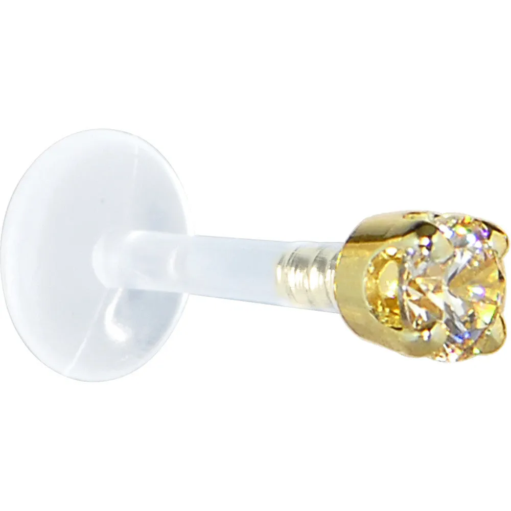 16 Gauge 5/16 Solid 14KT Yellow Gold 3mm Champagne Cubic Zirconia Bioplast Tragus Earring Stud