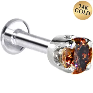 16 Gauge Solid 14KT White Gold 3mm Brown Cubic Zirconia Tragus Earring Stud