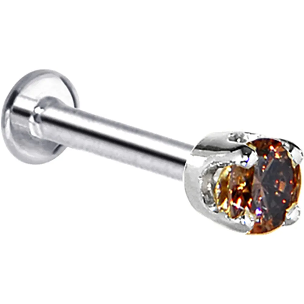 16 Gauge Solid 14KT White Gold 3mm Brown Cubic Zirconia Tragus Earring Stud