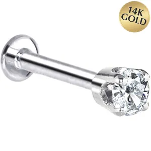 16 Gauge Solid 14KT White Gold 3mm Cubic Zirconia Tragus Earring Stud