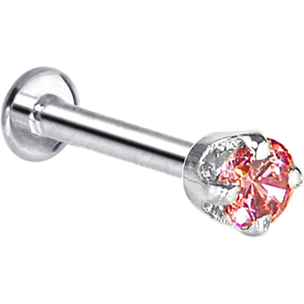 16 Gauge Solid 14KT White Gold 3mm Salmon Cubic Zirconia Tragus Earring Stud