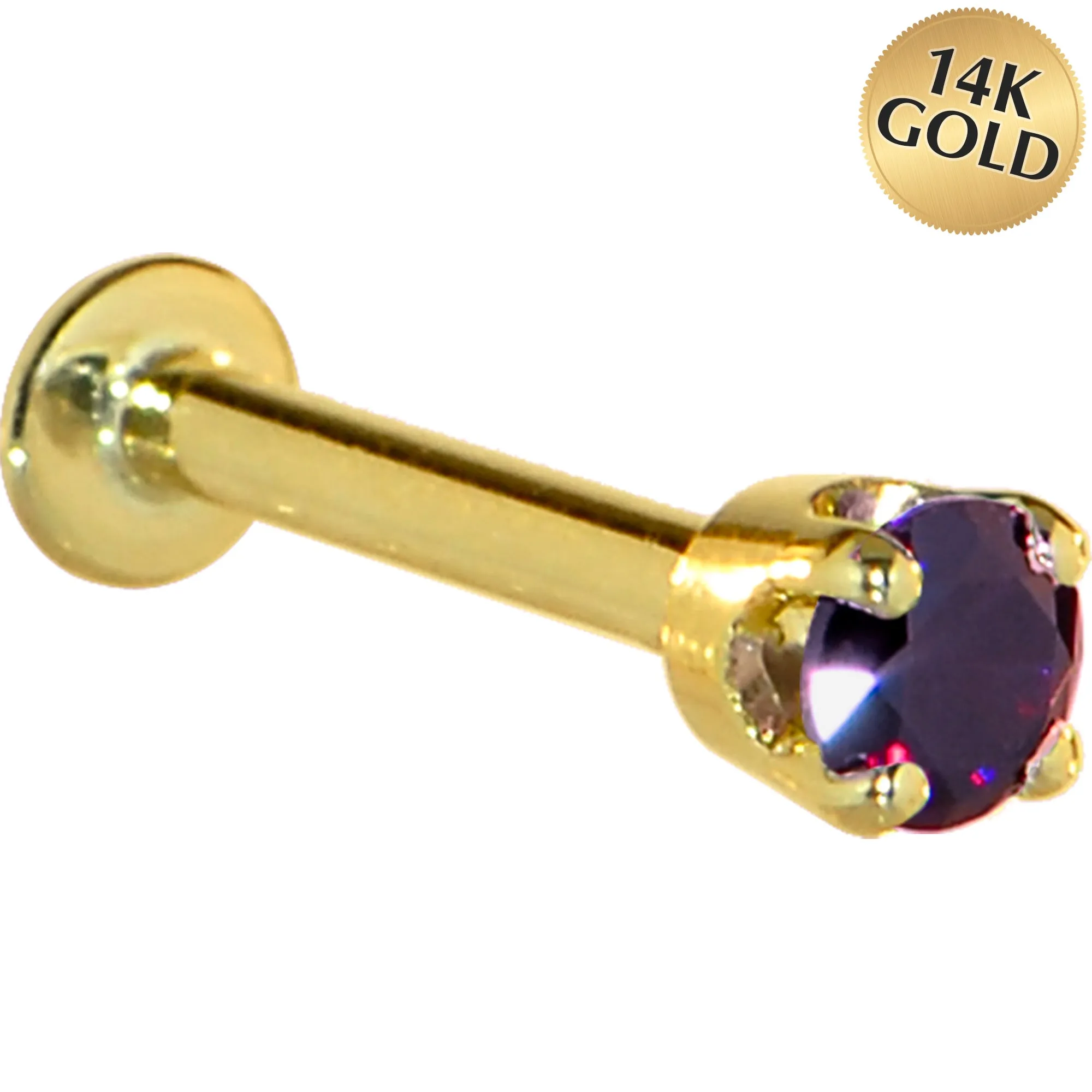 16 Gauge Solid 14KT Yellow Gold 3mm Amethyst Cubic Zirconia Tragus Earring Stud