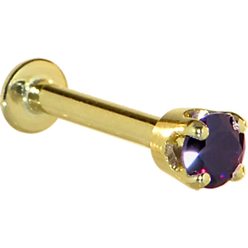 16 Gauge Solid 14KT Yellow Gold 3mm Amethyst Cubic Zirconia Tragus Earring Stud