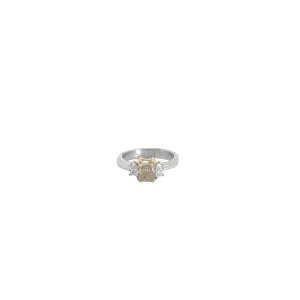 18k Two Toned 1.02ct  Fancy Dark Yellow Diamond and .40ct F VS2 (2) Trapezoid Shape Diamond Engagement Ring Certified by GIA# 6204580476