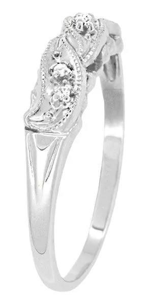 1940's Rolling Waves Vintage Diamond Wedding Ring in 14 Karat White Gold